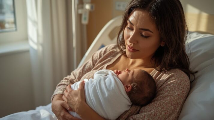 Mutter hält Neugeborenes nach erfolgreicher Kinderwunsch-Behandlung mit RTT Unterstützung