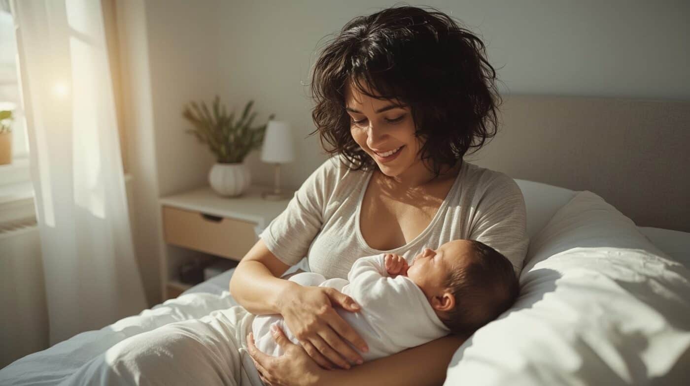 Mutter stillt Baby zeigt gesunde Frauengesundheit und hormonelle Balance durch RTT Unterstützung