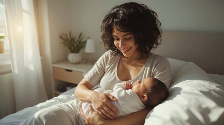 Mutter stillt Baby zeigt gesunde Frauengesundheit und hormonelle Balance durch RTT Unterstützung