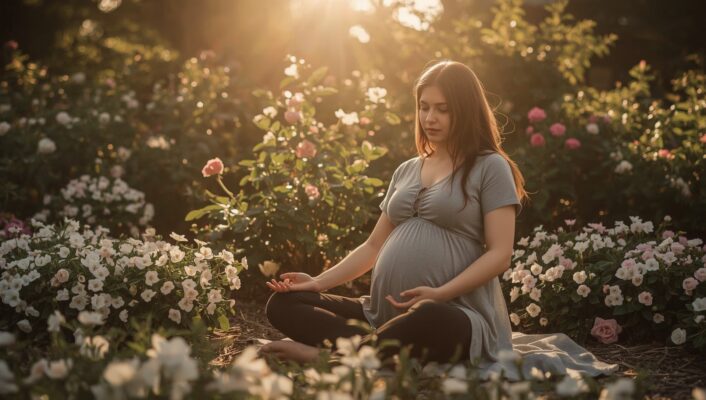 Frau meditiert für Kinderwunsch mit RTT Rapid Transformational Therapy um unbewusste Blockaden beim Babywunsch zu lösen