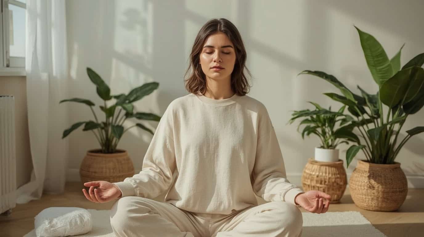 Frau praktiziert Entspannungstechniken und Mentaltraining beim Kinderwunsch für mehr innere Ruhe und Gelassenheit