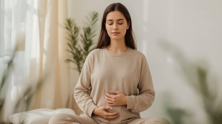 Frau in Meditation beim Kinderwunsch Mentaltraining mit RTT-Methode zur emotionalen Unterstützung