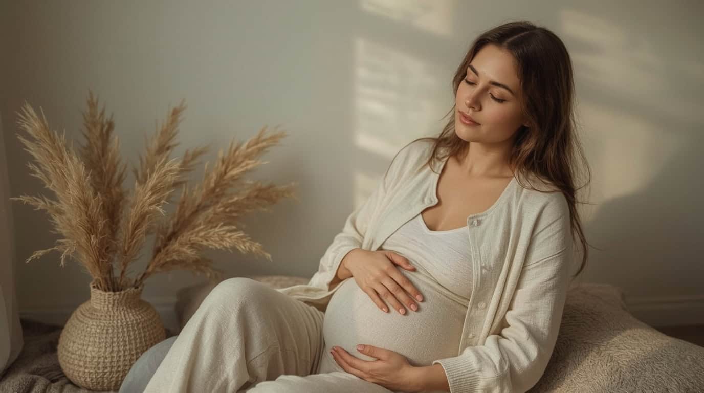 Schwangere Frau praktiziert Geburtsvorbereitung mit RTT Hypnose für positive Geburtserfahrung und Vertrauen